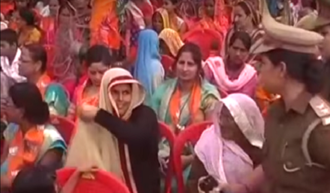 Muslim woman asked to remove burqa at Yogi Adityanaths Ballia rally