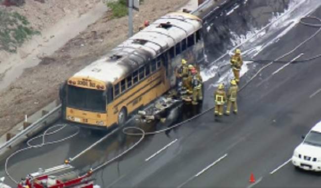 School bus catches fire on LA freeway; all 23 kids escape