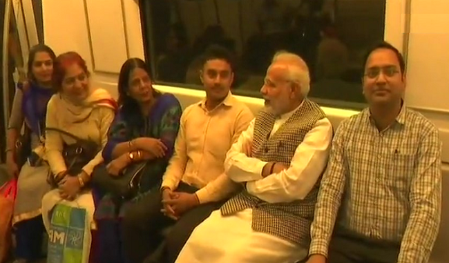PM Narendra Modi arrives to participate in Ambedkar Jayanti festival from Metro