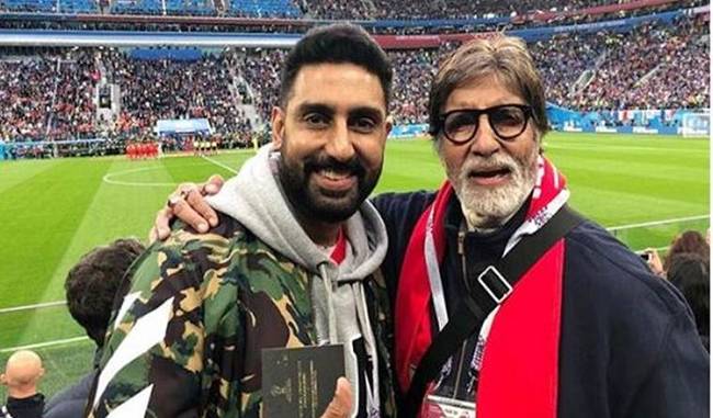 Amitabh and Abhishek Bachchan enjoy FIFA World Cup semi-final