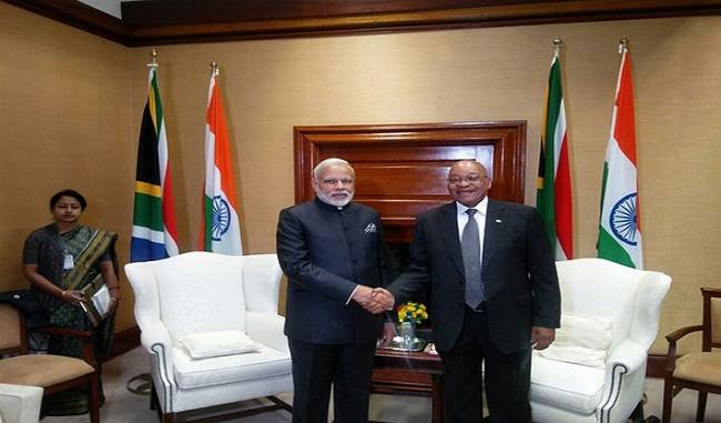 South Africa President Cyril Ramaphosa welcomes PM Modi