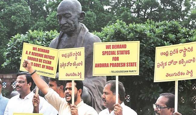 TDP MPs protests at Parliament, wants special status for Andhra Pradesh