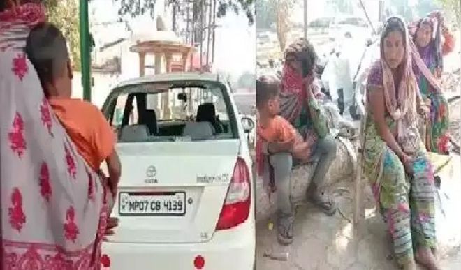  laborers sleeping on footpath, car,