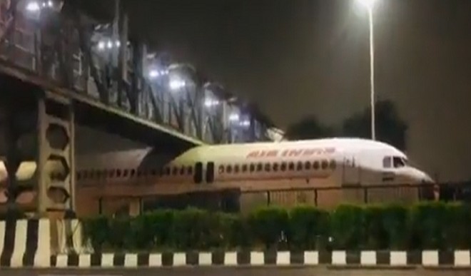 Air India Plane Gets Stuck Under Foot Over Bridge near Delhi Airport 