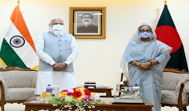 Modi talks with Sheikh Hasina