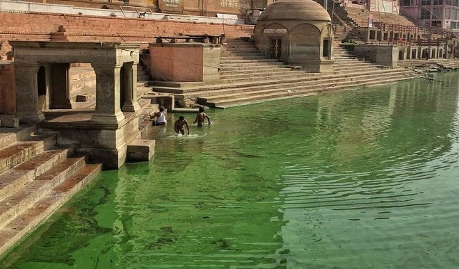 वाराणसी: हरे रंग में तब्दील हुआ गंगा का पानी, वैज्ञानिकों ने जताई चिंता
