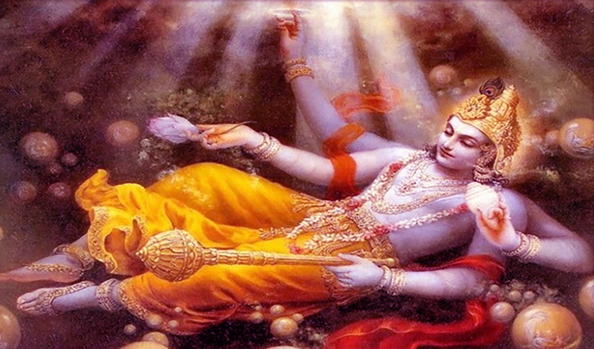 What does it mean to see Lord Vishnu in his sleeping pose throw a garland  at me in my dream? - Quora