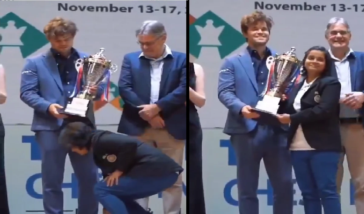  Bristy Mukherjee touch Magnus Carlsen feet