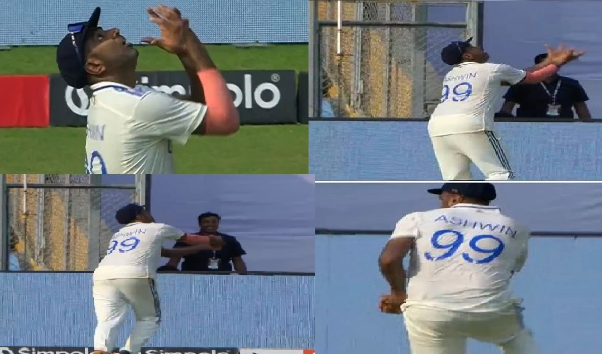 r ashwin takes a spectacular catch 