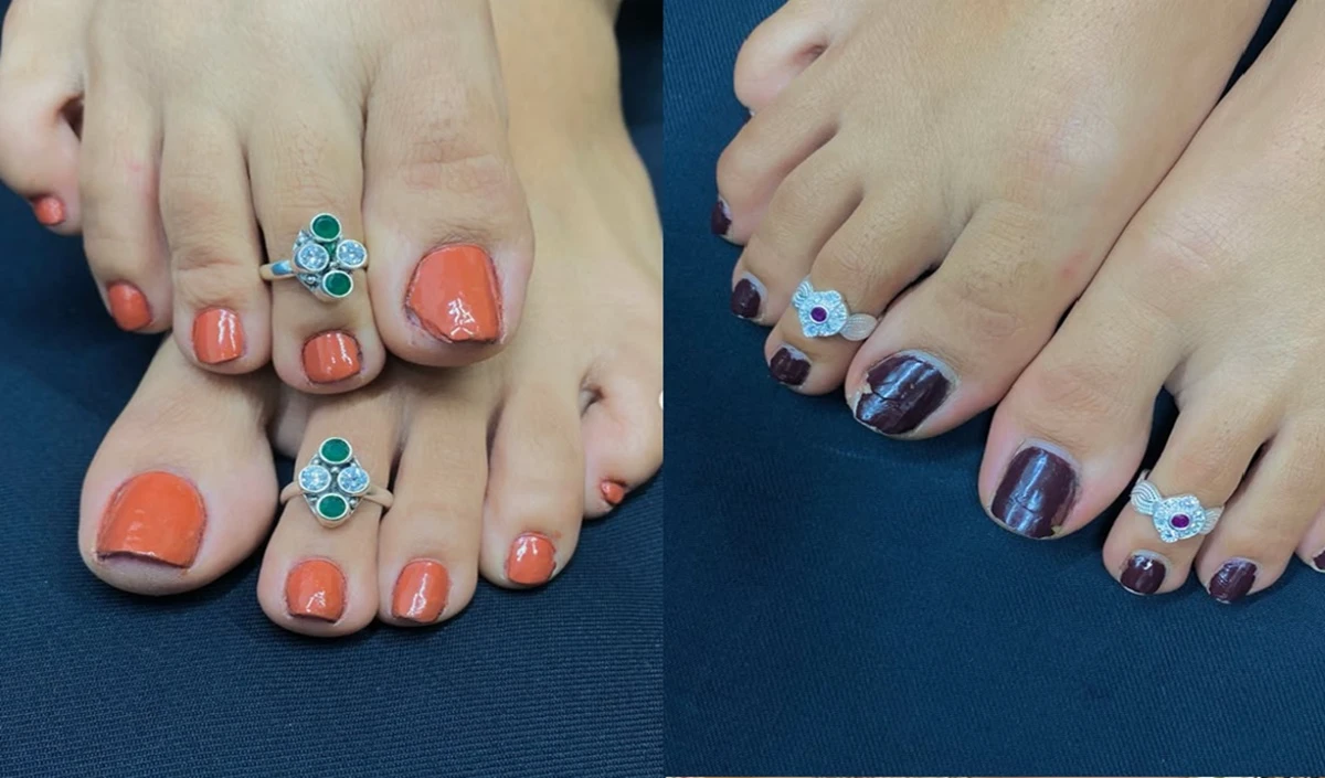 Stone Work Toe Ring Designs