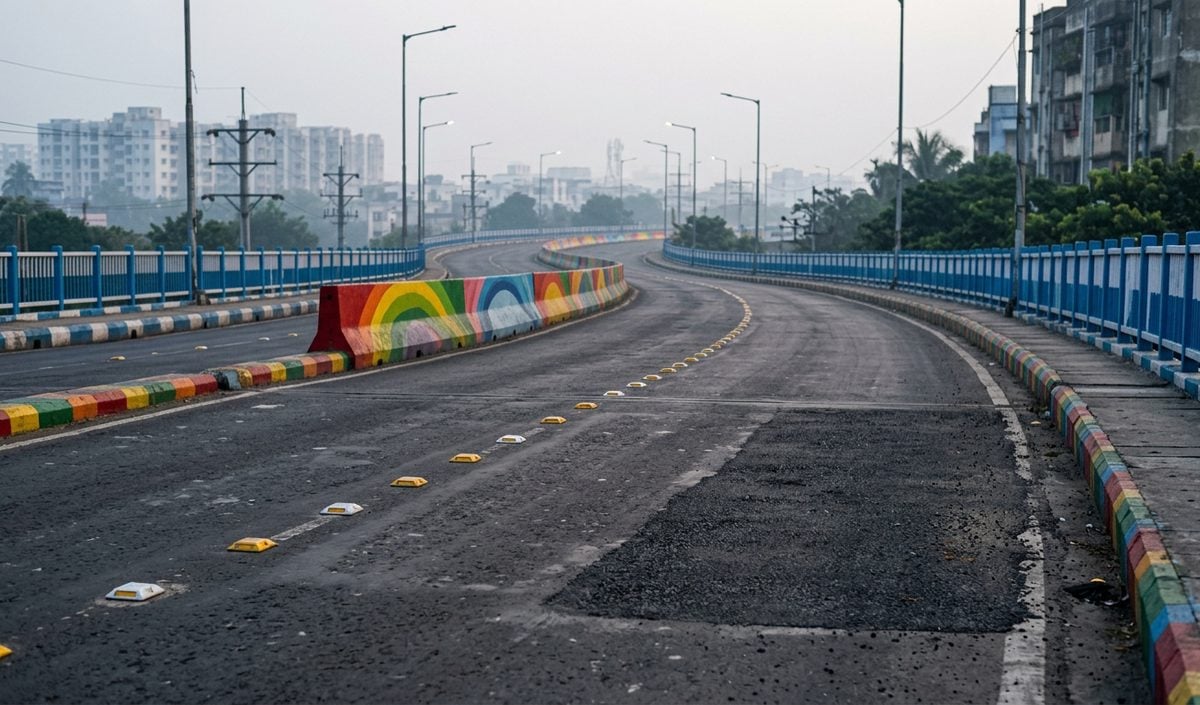 Kolkata में बाइक फिसलने के बाद रंगे फ्लाईओवरों पर लगाए गए road markers Kolkata में बाइक फिसलने के बाद रंगे फ्लाईओवरों पर लगाए गए road markers