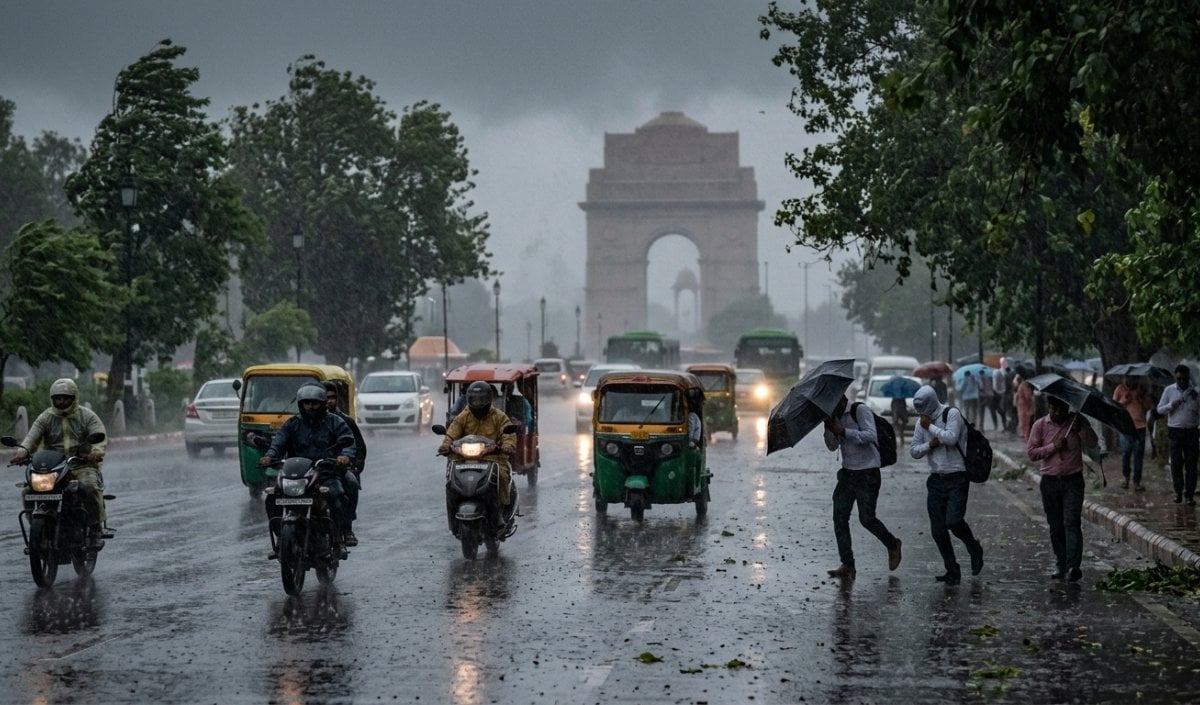 Delhi में भारी बारिश से गिरा तापमान, IMD ने ओले गिरने और तेज हवाओं की दी चेतावनी