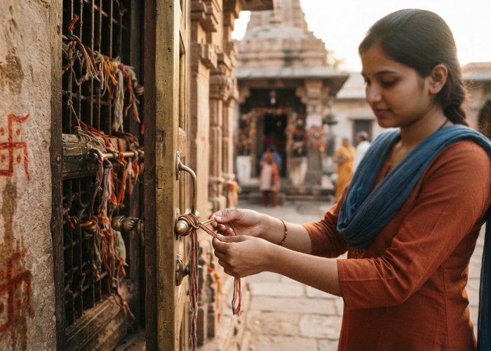 शीघ्र विवाह की कामना के लिए Ujjain के वरसिद्धि मंदिर में पचरंगी धागा बांधते हैं श्रद्धालु