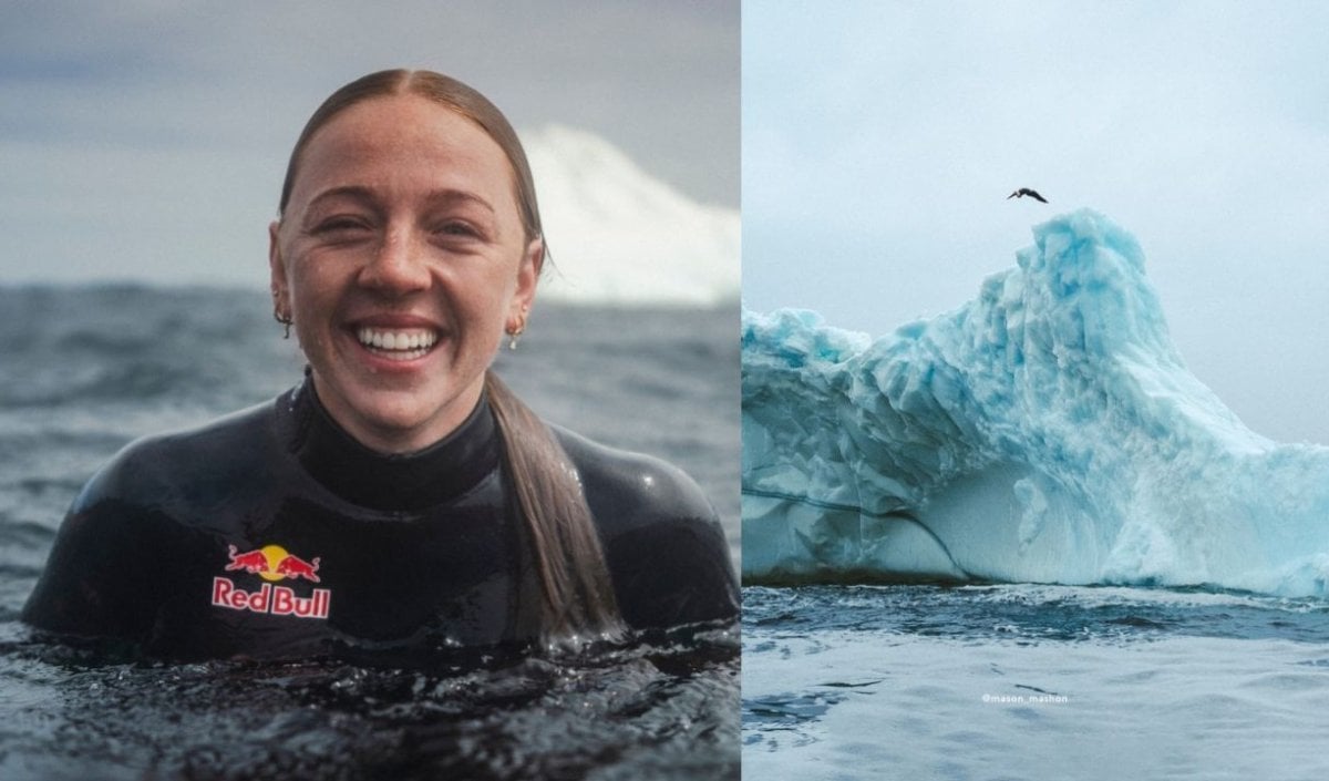 Molly Carlson iceberg dive in North Atlantic Ocean Molly Carlson iceberg dive in North Atlantic Ocean