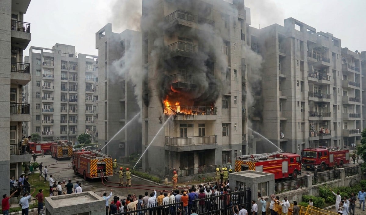 Ghaziabad Fire: इंदिरापुरम की हाई राइज बिल्डिंग धू-धू कर जली, कई मंजिलों तक फैलीं लपटें