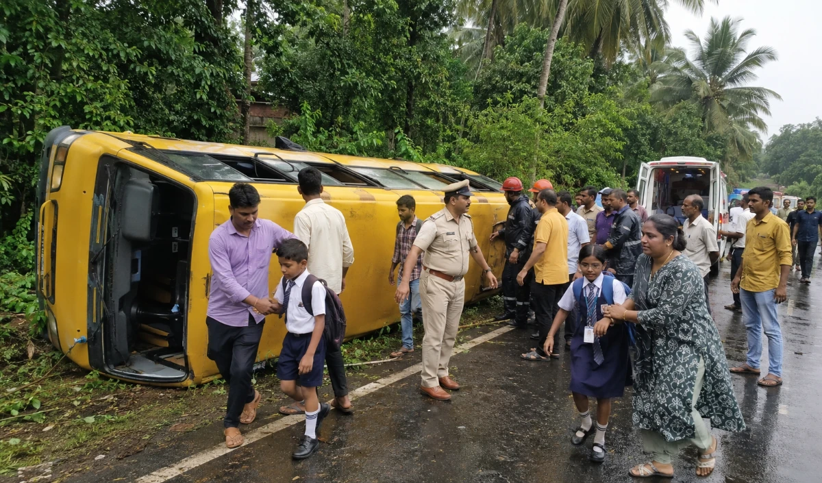 school bus overturns school bus overturns