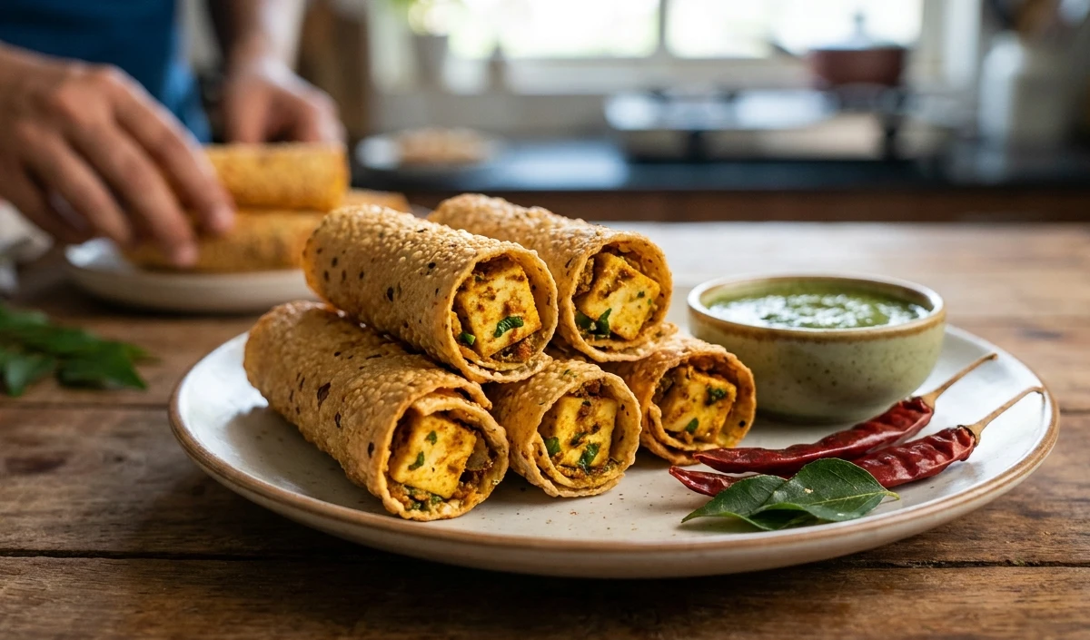 Achari Paneer Papad Roll Achari Paneer Papad Roll