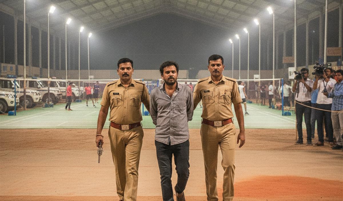 Arrested Man Under Police Escort Arrested Man Under Police Escort