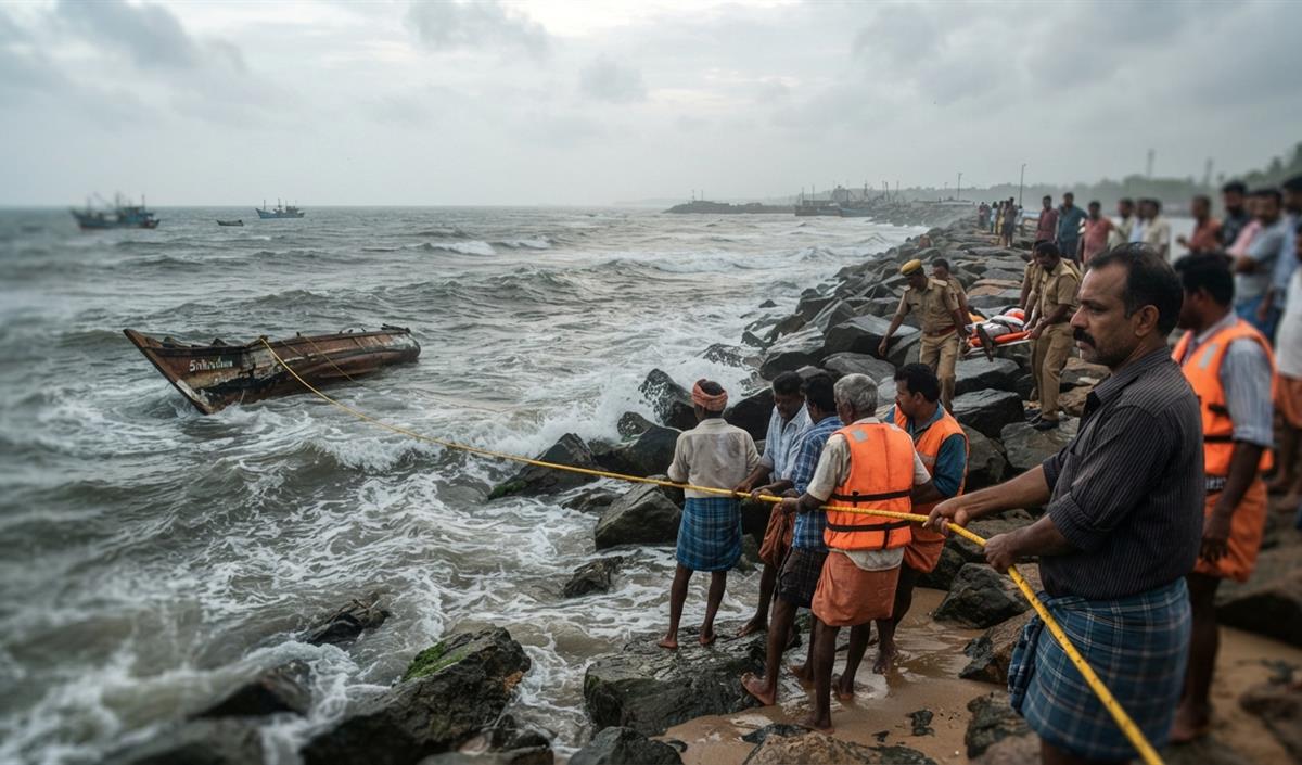 Kerala के Kollam तट पर नाव पलटने से एक मछुआरे की मौत, दो लोग लापता Kerala के Kollam तट पर नाव पलटने से एक मछुआरे की मौत, दो लोग लापता