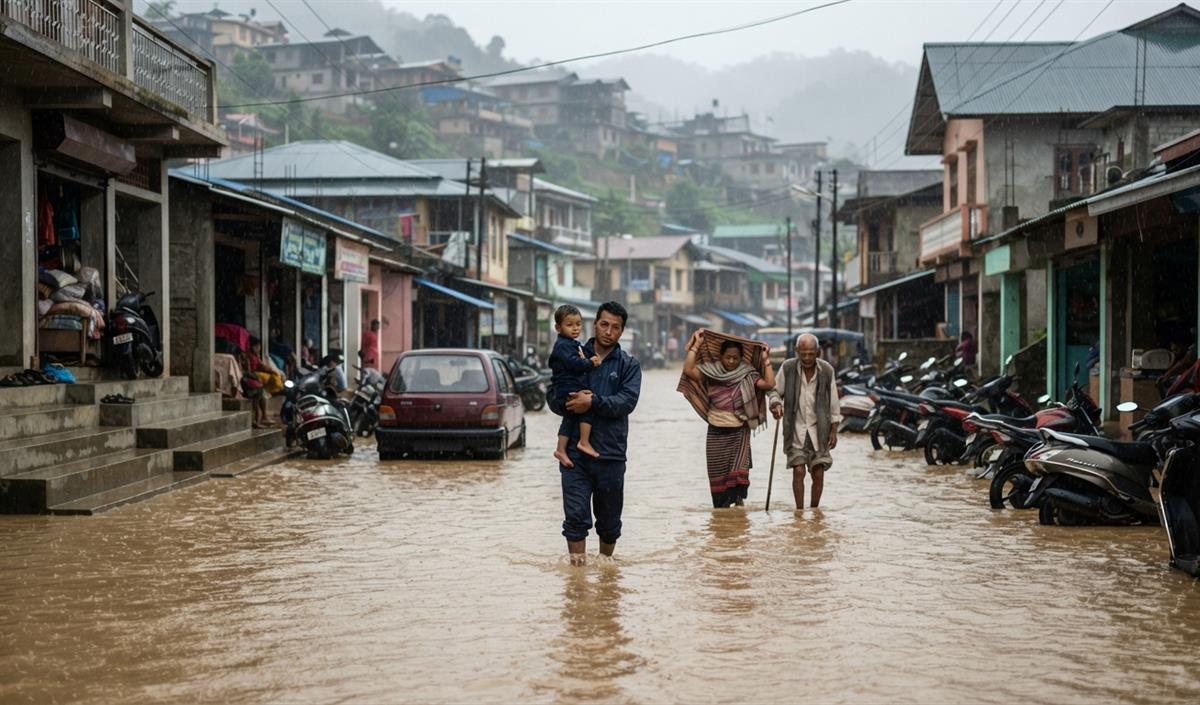 Manipur के Churachandpur में भारी बारिश के बाद अचानक बाढ़ आई, जलभराव से जनजीवन प्रभावित Manipur के Churachandpur में भारी बारिश के बाद अचानक बाढ़ आई, जलभराव से जनजीवन प्रभावित