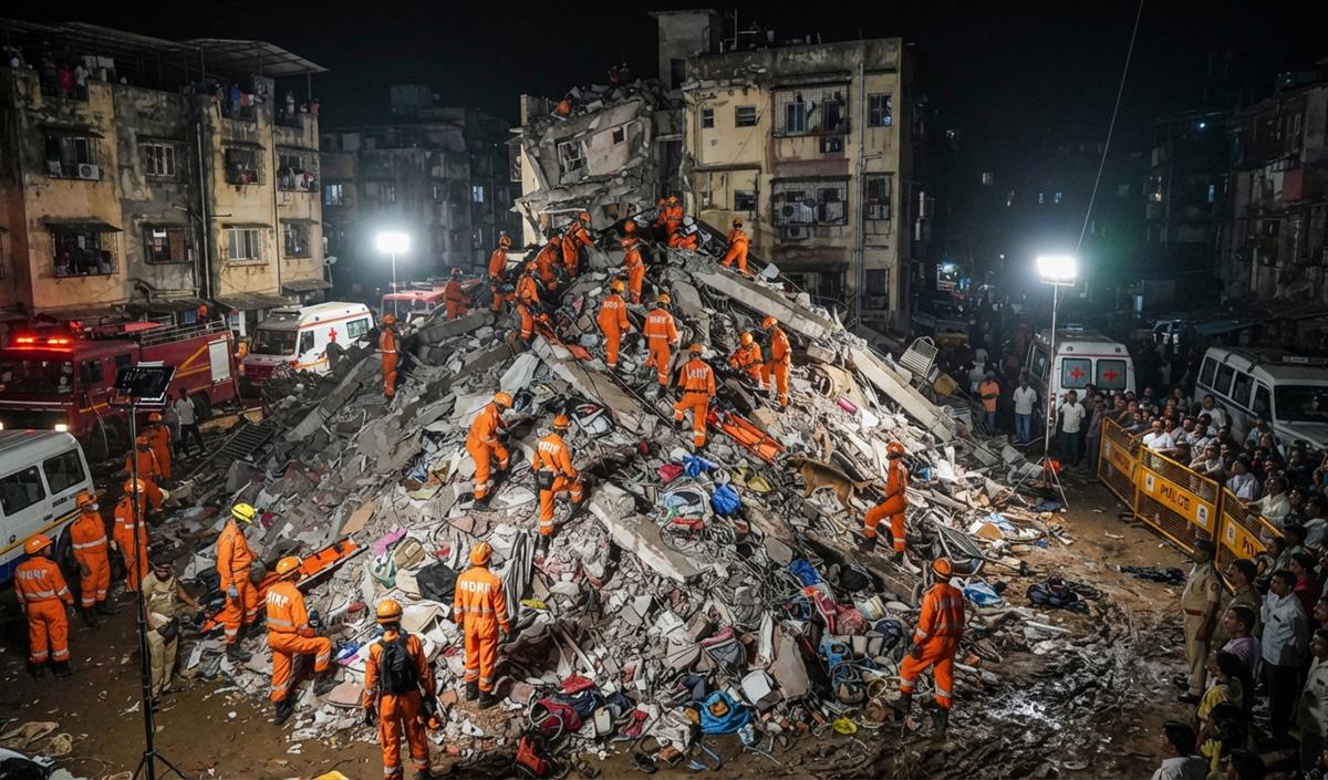 Maharashtra के Bhiwandi में चार मंजिला इमारत ढहने से 7 की मौत, NDRF का बचाव कार्य जारी Maharashtra के Bhiwandi में चार मंजिला इमारत ढहने से 7 की मौत, NDRF का बचाव कार्य जारी