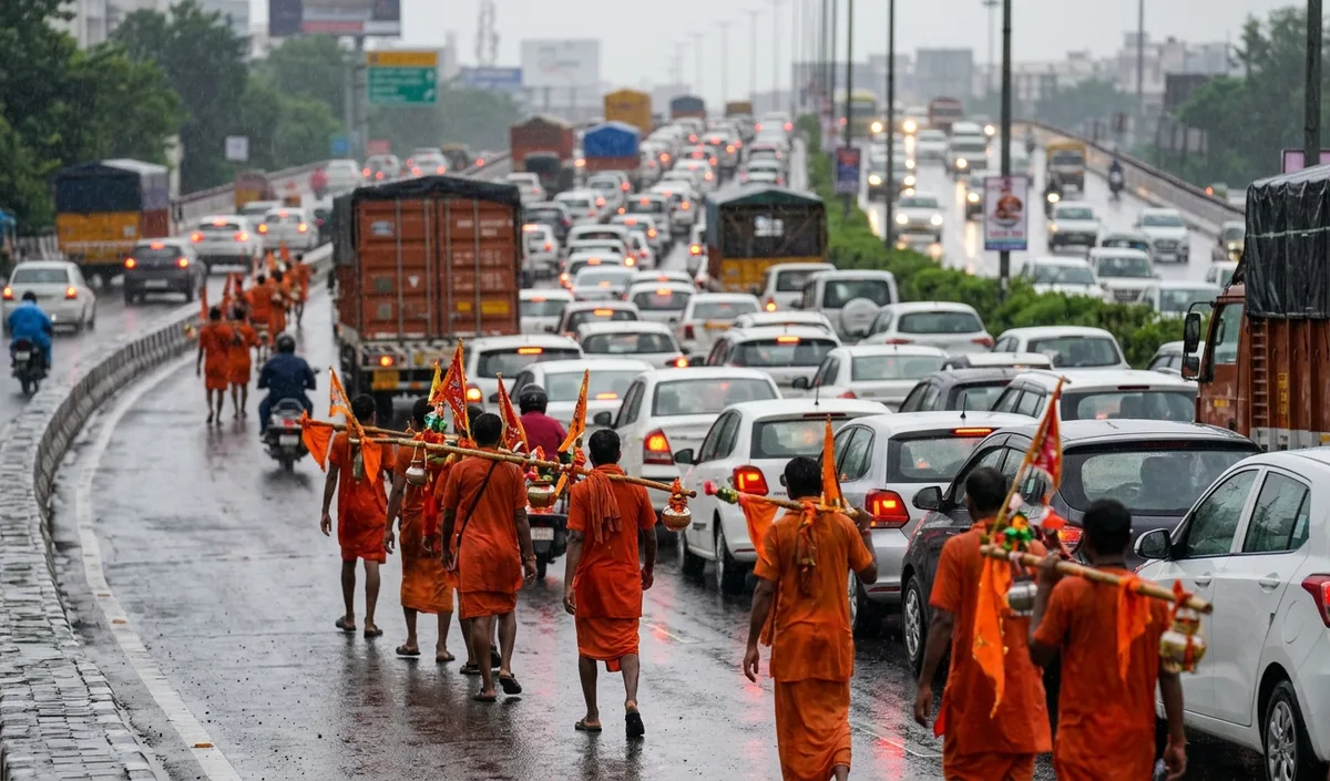 Delhi Rain: बारिश और कांवड़ यात्रा से कई सड़कों पर लगा जाम, AQI रहा 78 Delhi Rain: बारिश और कांवड़ यात्रा से कई सड़कों पर लगा जाम, AQI रहा 78