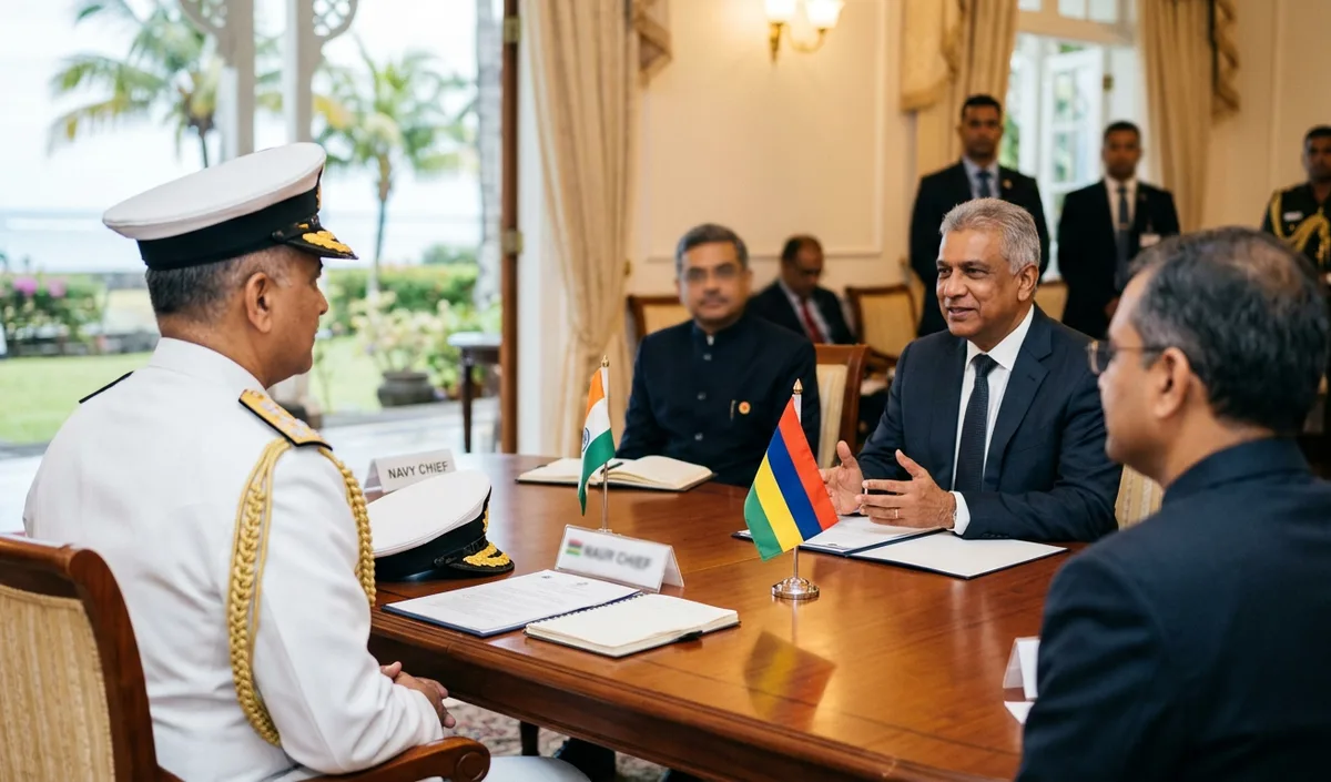 Navy Chief एडमिरल कृष्णा स्वामीनाथन ने Mauritius PM से मुलाकात कर समुद्री सुरक्षा पर चर्चा की Navy Chief एडमिरल कृष्णा स्वामीनाथन ने Mauritius PM से मुलाकात कर समुद्री सुरक्षा पर चर्चा की