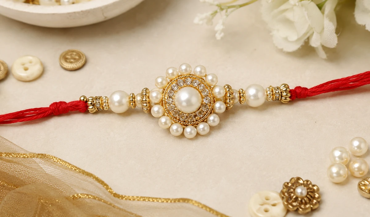 DIY pearl Button Rakhi DIY pearl Button Rakhi