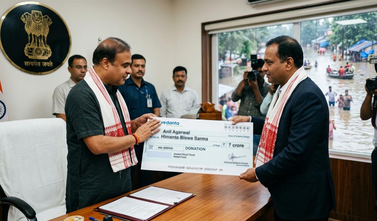 Assam flood relief: Vedanta ने दिए 7 करोड़ रुपये, CM हिमंत ने जताया आभार Assam flood relief: Vedanta ने दिए 7 करोड़ रुपये, CM हिमंत ने जताया आभार