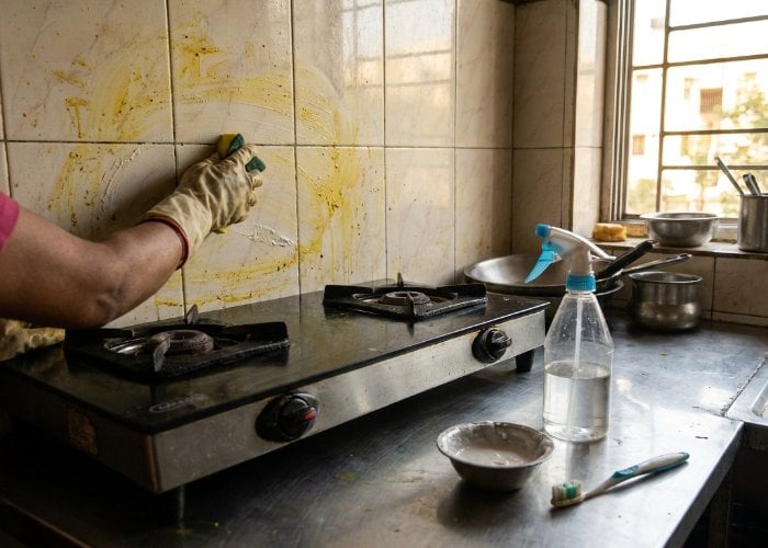 Home Cleaning Tips: Kitchen Tiles पर जमे तेल-मसाले के पीले दाग और गंदगी साफ करेंगे ये Cleaning Hacks