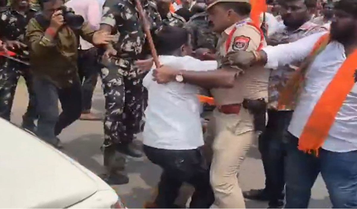 Revanth Reddy सरकार के खिलाफ BJP का प्रदर्शन, SRSP से पानी छोड़ने की मांग