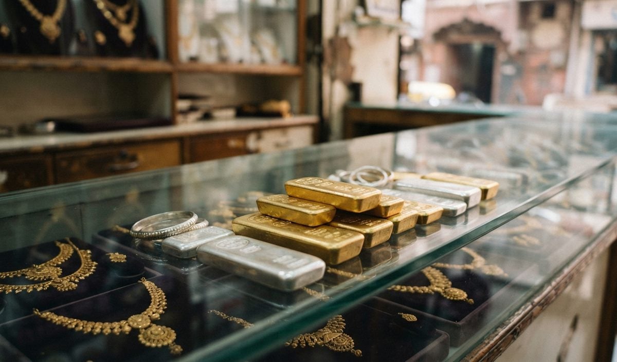 वैश्विक बिकवाली से दिल्ली में Gold Price 2,600 रुपये गिरा, चांदी भी 5,000 रुपये फिसली वैश्विक बिकवाली से दिल्ली में Gold Price 2,600 रुपये गिरा, चांदी भी 5,000 रुपये फिसली