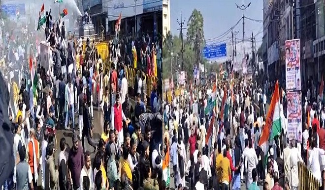 कांग्रेस के राजभवन घेराव पर पुलिस का लाठीचार्ज, बरसाए गए आंसू गैस के गोले