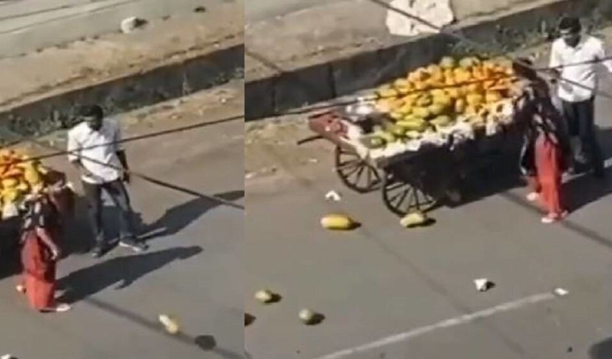 कार से टकराया ठेला तो भड़की प्रोफेसर ने सड़क पर फेंक दिए फल, वीडियो हुआ वायरल